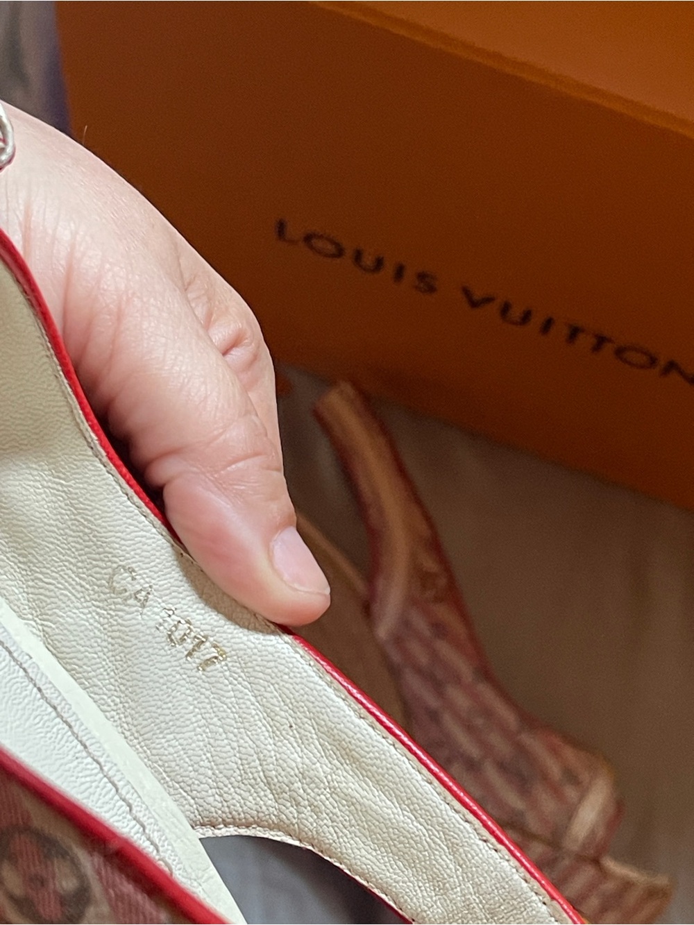 Louis Vuitton Women's Beige and Red Peep-Toe Slingback Heels - Picture 7 of 11